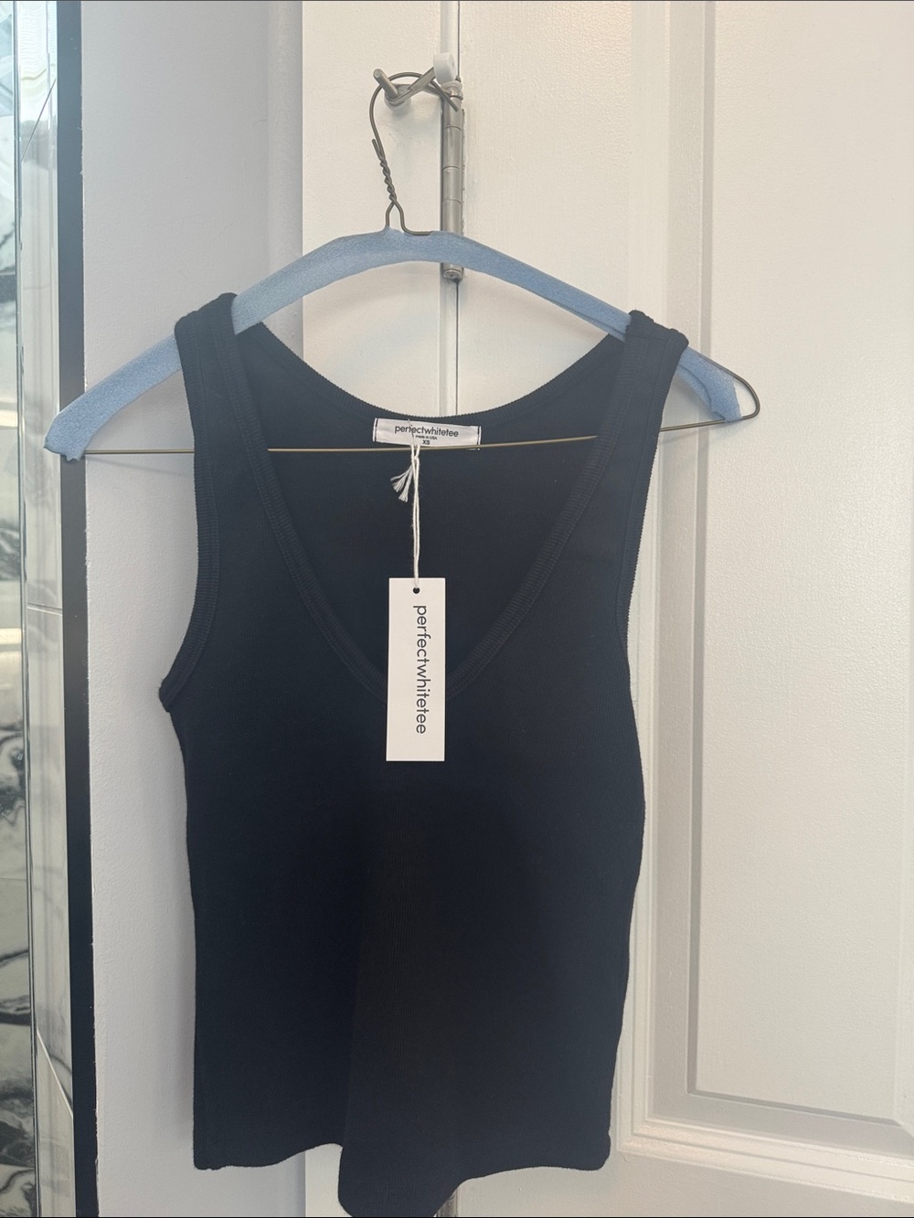 perfectwhitetee Black Ribbed V-Neck Tank Top